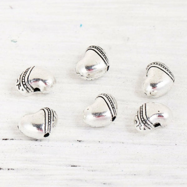 lot de 10 perles coeur argent tibétain 9x7 mm