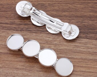 2 Supports de barrette clip laiton argenté cabochon 20 mm