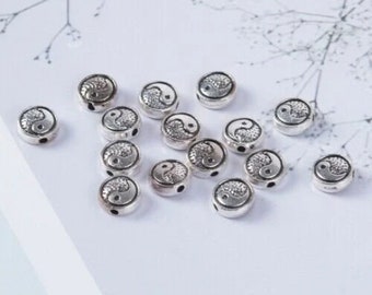 lot de 10 perles 8 mm en argent tibétain Ying et yang