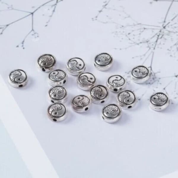 lot de 10 perles 8 mm en argent tibétain Ying et yang