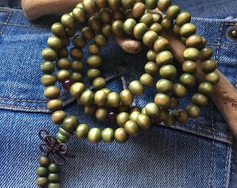 Tibetan mala bracelet cypress wood beads 8 mm