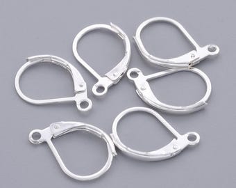 20 nickel-free brass hook earring findings, silver-plated clip/sleeve earring backs