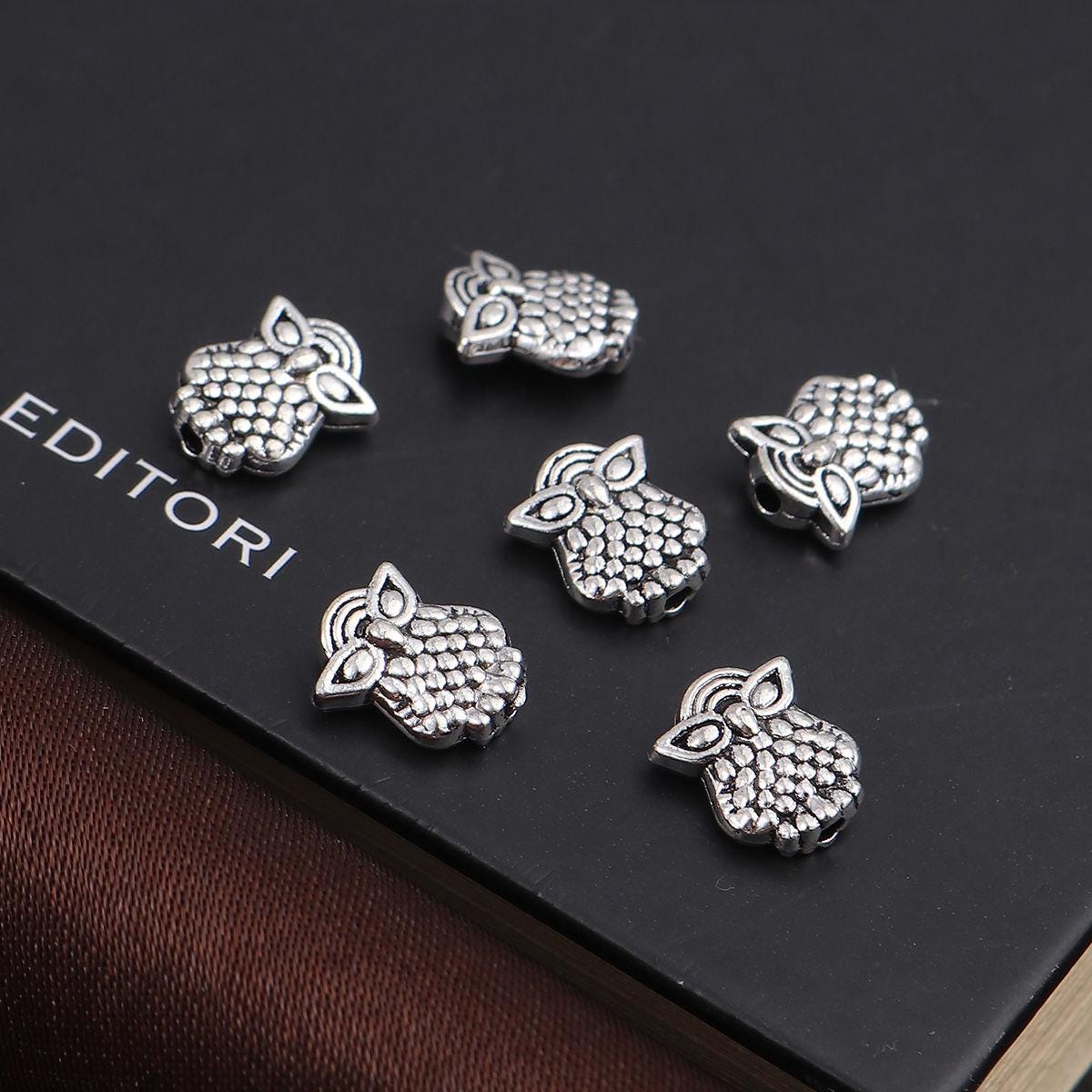 lot de 10 perles hiboux argent tib&eacute;tain 10x9 mm argent&eacute;