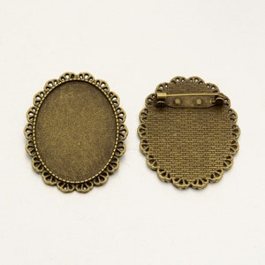 set of 2 vintage bronze brooch supports for 30x40 mm cabochon