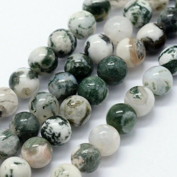 24 perles naturelles en agate d'arbre 8 mm