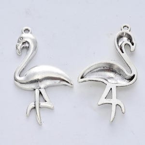 set of 2 flamingo charm pendants in Tibetan silver 47x25 mm