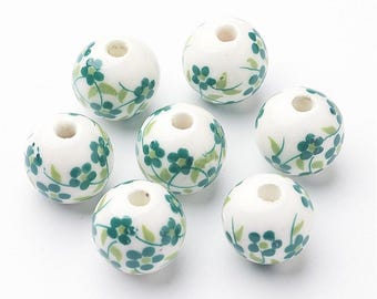 Lot De 10 Perles En Porcelaine Chinoise - Diamètre 12 Mm - Pour Création De Bijoux