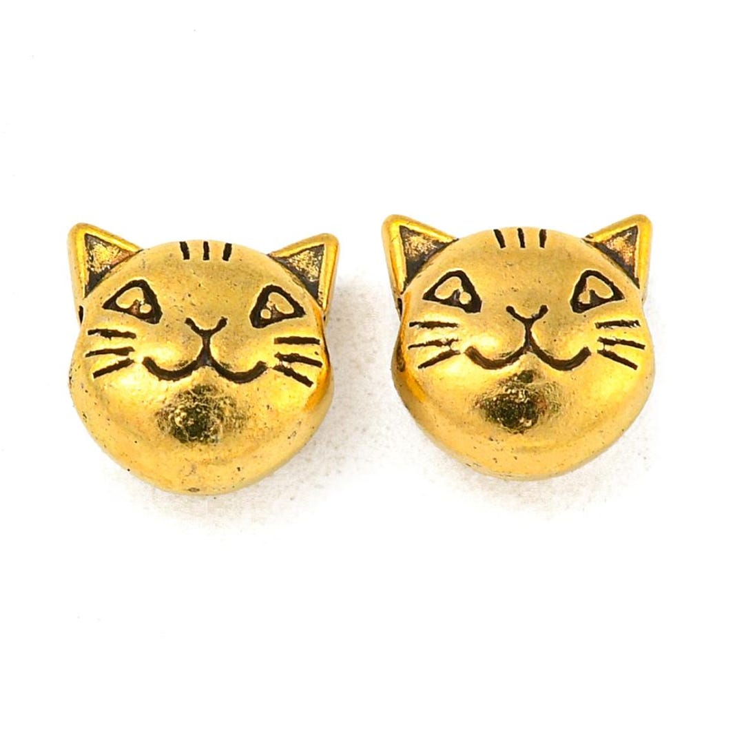Lot De 10 Perles Chat En Argent Tibétain - Diamètre 9mm - Neuf Sans Marque