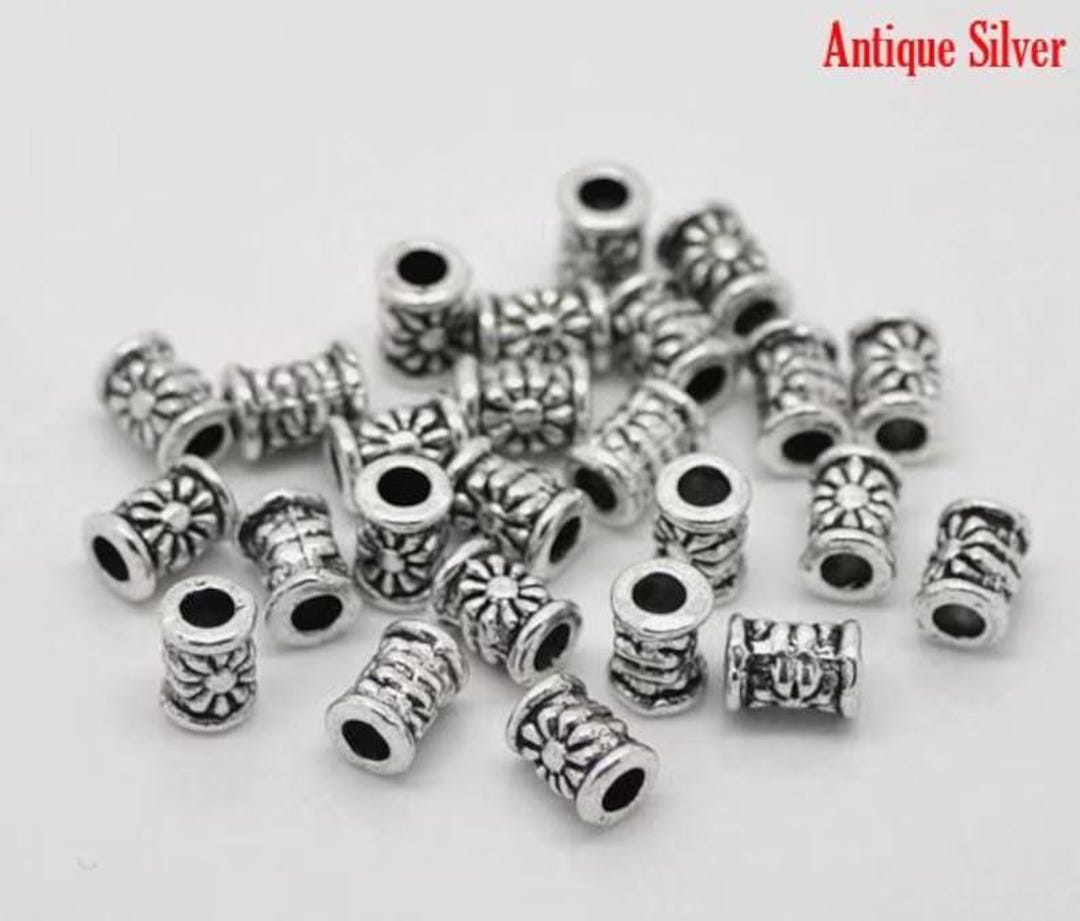 Lot De 20 Perles Tubes En Argent Tibétain 6 Mm - Parfaites Pour Bijoux DIY, Neuf, Couleur Argenté