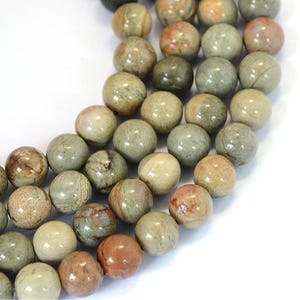 set of 24 beads 8 mm natural leaf jasper