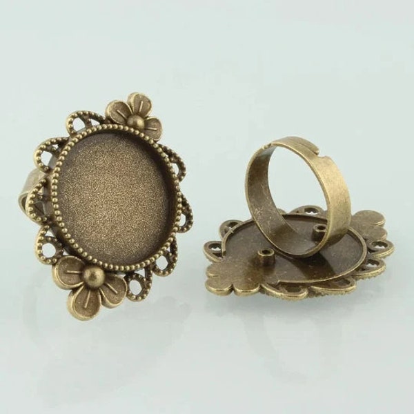 2 supports de bague réglable couleur bronze pour cabochon 20 mm