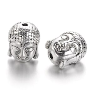 set of 5 Tibetan silver Buddha head beads 11 mm silver plated