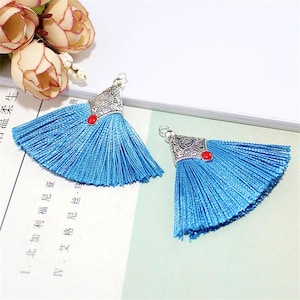 2 Tibetan silver alloy tassel pendants 5 cm