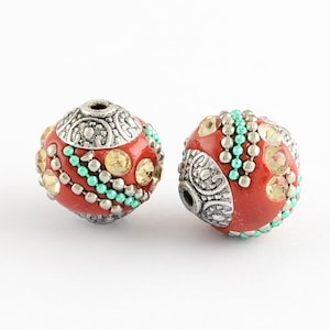 2 superb Indonesian beads in antique silver alloy 16x14 mm