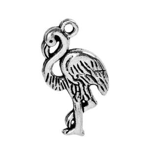 set of 5 Tibetan silver pink flamingo charm pendants 23x13 mm