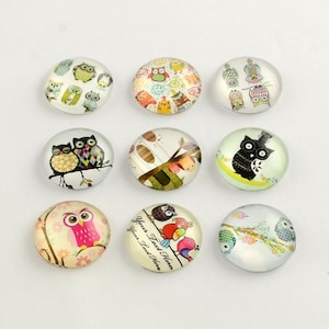 lot de 10 cabochons 12 mm " chouette "