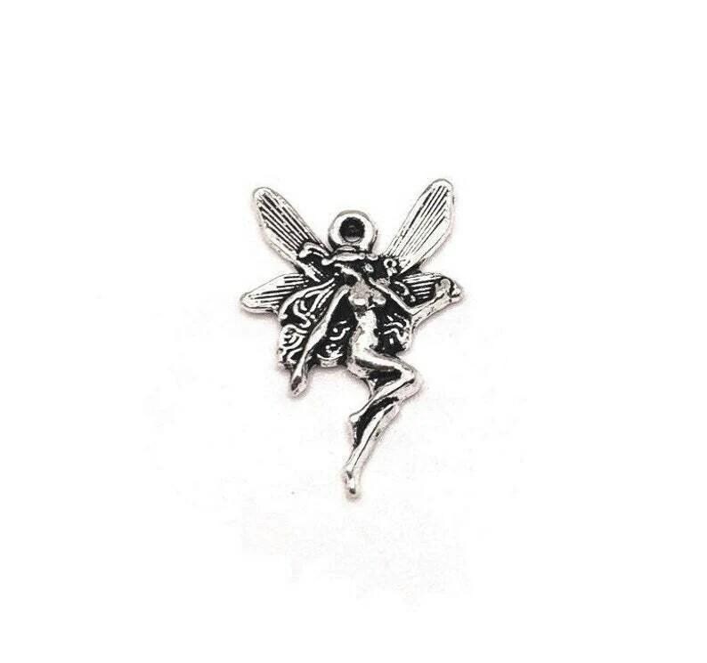 Lot De 5 Pendentifs Breloques Fée Lune - 25x15 Mm En Argent Tibétain (métal Argenté) - Neuf