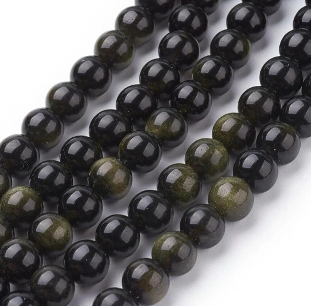 Lot De 24 Perles D'obsidienne Dorée Naturelle - Diamètre 8 Mm, Pour Création De Bijoux