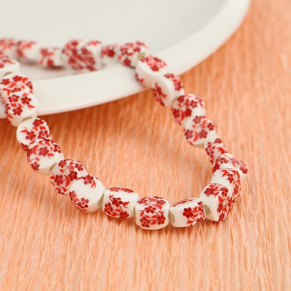 Lot De 10 Perles En Porcelaine Chinoise - Diamètre 12 Mm, Pour Création Bijoux