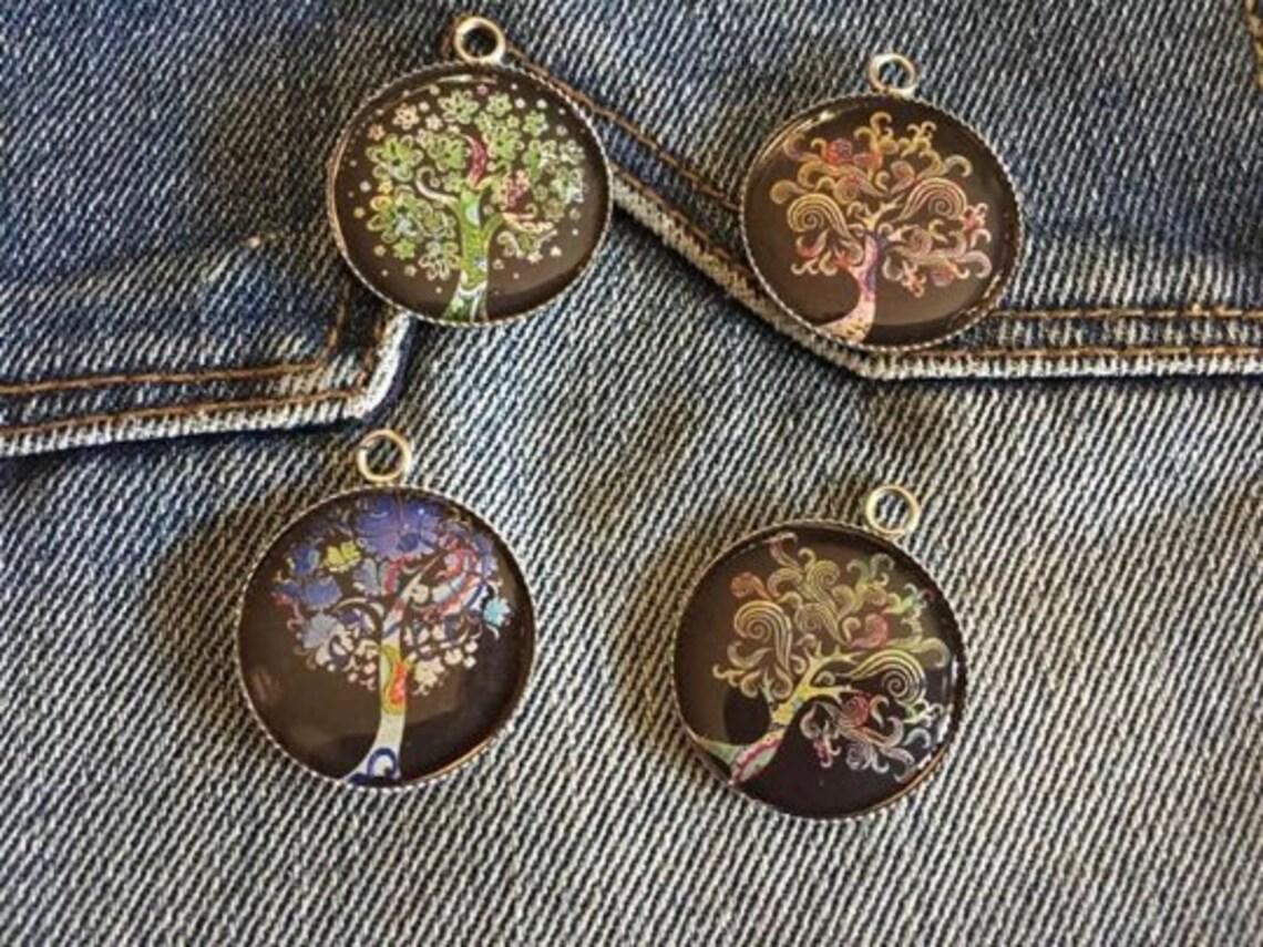 Lot De 8 Cabochons Arbre De Vie 25 Mm - Ronds Bombés, Dos Plat, Pour Bijoux Et Créations