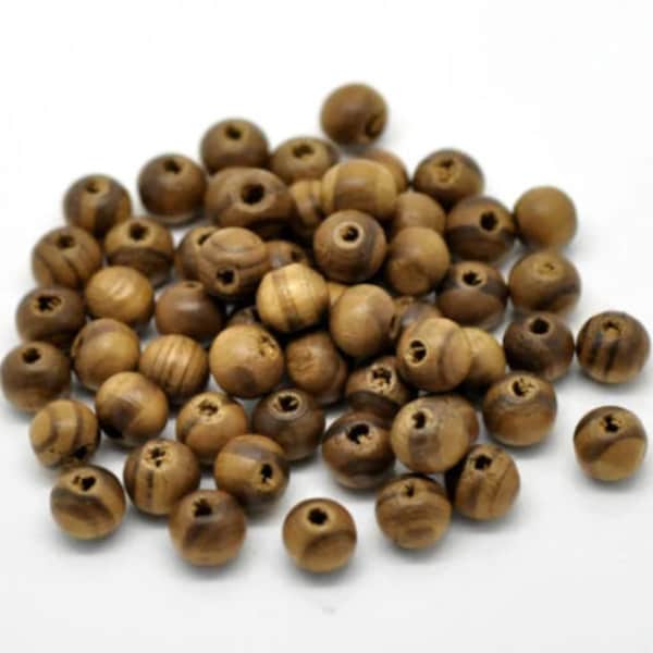 lot de 48 Perles en bois de cyprès 10 mm couleur café