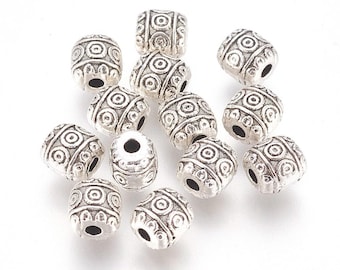 Set aus 25 tibetischen Silberperlen in Zylinderform, 6 mm