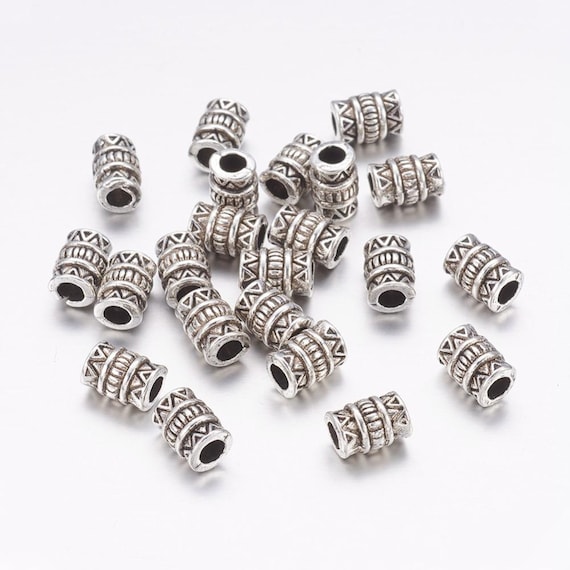 Lot De 20 Perles Tubes 8mm En Argent Tibétain - Couleur Argenté, Neuf