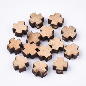 set of 5 coconut wood beads 8x8x4 mm cross