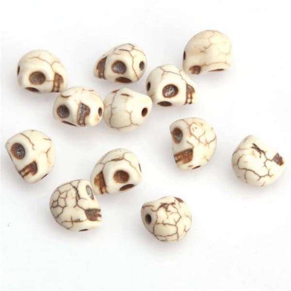 lot de 10 perles tête de mort 10 mm en howlite