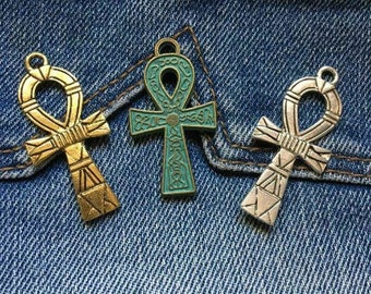 set of 3 Egyptian ankh crosses in Tibetan silver 41x20 mm