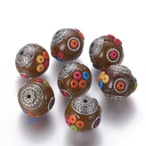 2 superb Indonesian beads in antique silver alloy 22 mm