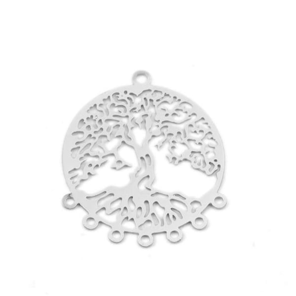 Set of 2 tree of life medal connector charms 29x25 mm stainless steel