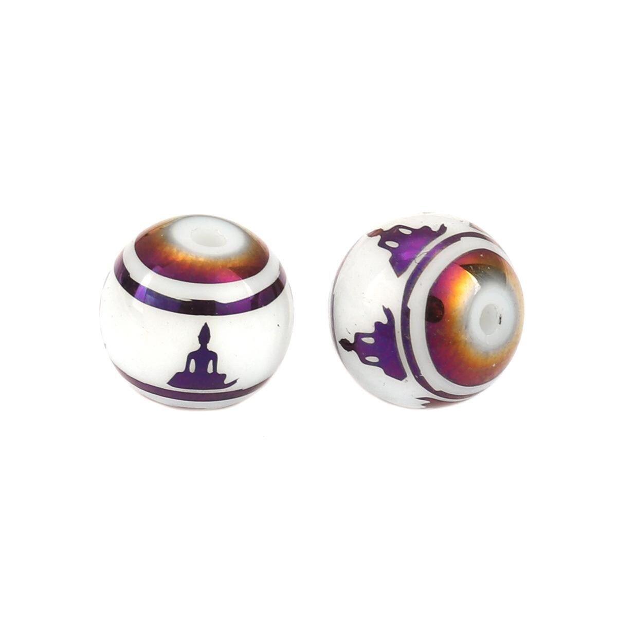 Lot De 5 Perles En Céramique Motif Bouddha - Diamètre 10 Mm - Neuf - Pour Création De Bijoux
