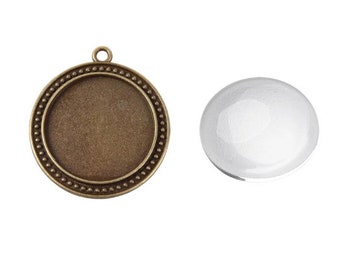 lot de 3 Pendentifs Support pour cabochon 30 mm bronze