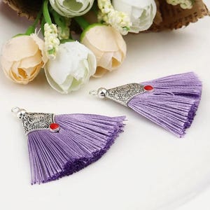 2 Tibetan silver alloy tassel pendants 5 cm