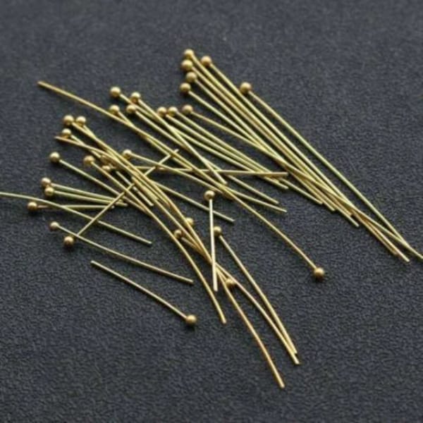 25 Aiguilles Clous Tiges à Tête Boule 20 mm en plaqué or 14k