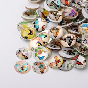 lot de 10 cabochons ronds en verre thème papillons