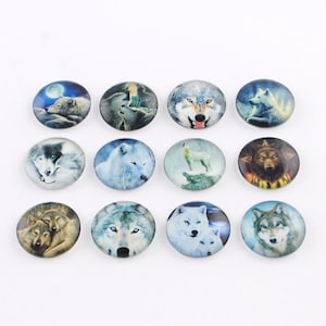lot de 10 cabochons verre ronds thème  loup