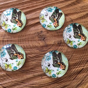 lot de 5 cabochons verre  25 mm papillons