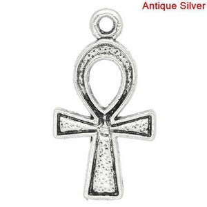 set of 5 Egyptian ankh crosses in Tibetan silver 25x14 mm