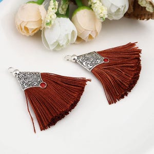 2 Tibetan silver alloy tassel pendants 5 cm