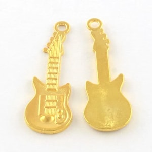 ペンダント 5 ベースギター チャーム 31x11 mm 金メッキ チベット シルバー