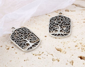 lot de 4 breloques arbre de vie 22x14 mm en argent tibétain