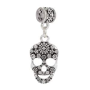 set of 4 Tibetan silver charm beads 23x12 mm silver skull death's head