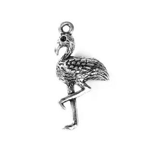 set of 5 flamingo charm pendants tibetan silver 27 mm