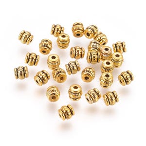 金メッキチベットシルバー 5x5 mm バレル ビーズ 25 個ロット