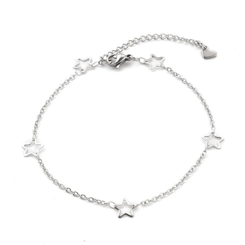 boho chic ankle chain in silver stainless steel star image 1