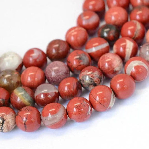 lot de 24 Perles jaspe rouge naturel 8 mm