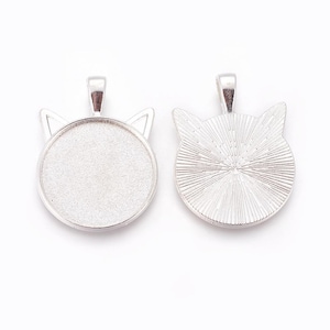 set of 5 cat pendants Support for 25 mm cabochon silver color