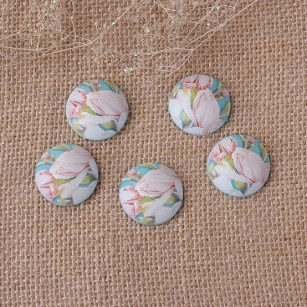 5 cabochons dôme en résine 20 mm effet peinture fleurs